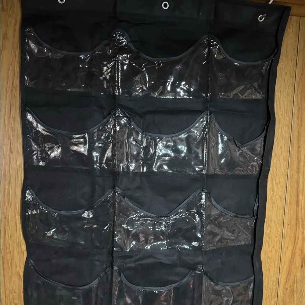 24 Pocket Over The Door‎ Shoe Organizer Clear Hanging Storage Black 27x71 Inch